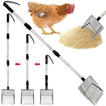 3 in 1 Stainless Steel Chicken Poop Scooper with Adjustable Long Handle 21.8'38.6' Coop Cleaning Tool