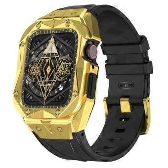 Band for Apple Watch 44mm Gold Black Two‑Tone Silicone Strap with Metal Case Frame for Series 9‑4 SE