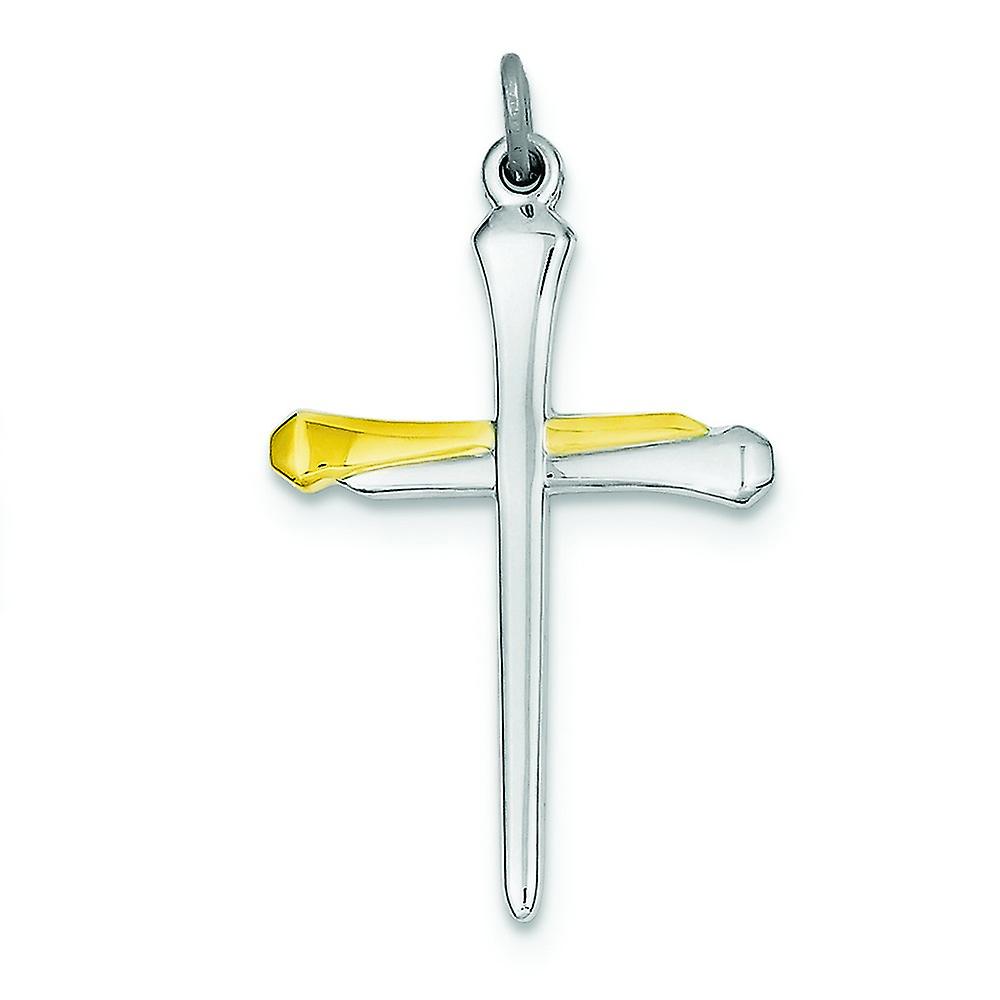 925 Sterling Silver Solid Polished and Gold Plated Nail Religious Faith Cross Pendant Necklace 36x22mm Wide-Pendant for