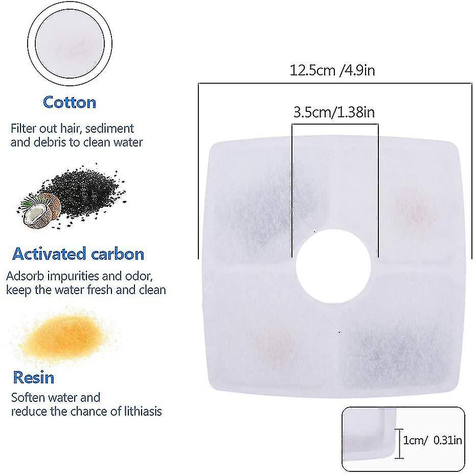 8pcs Square Cat Water Fountain Filter Refill Cat Fountain Filters Water Filter, With Activated Carbon And Resin For Fountain