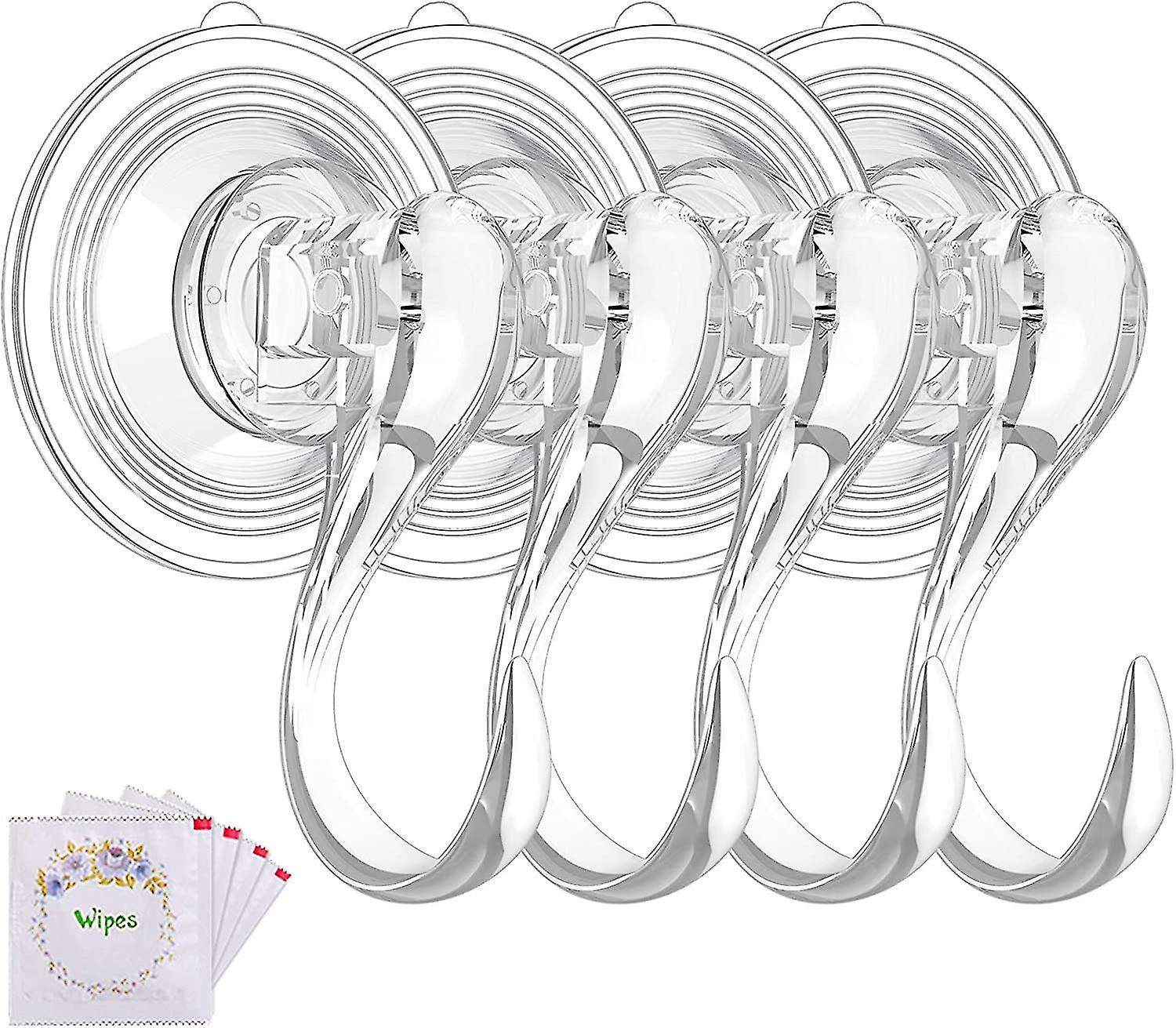 Suction Cup Hooks, Small Clear Removable Heavy Duty Suction Hooks With Wipes- 4 Packs