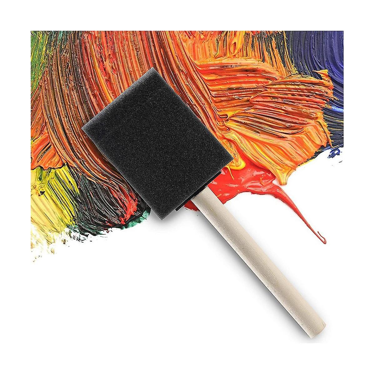 50 Pcs 2 Inch Foam Sponge Wood Handle Paint Brush Set, Great for Acrylics, Stains, Varnishes, Craft
