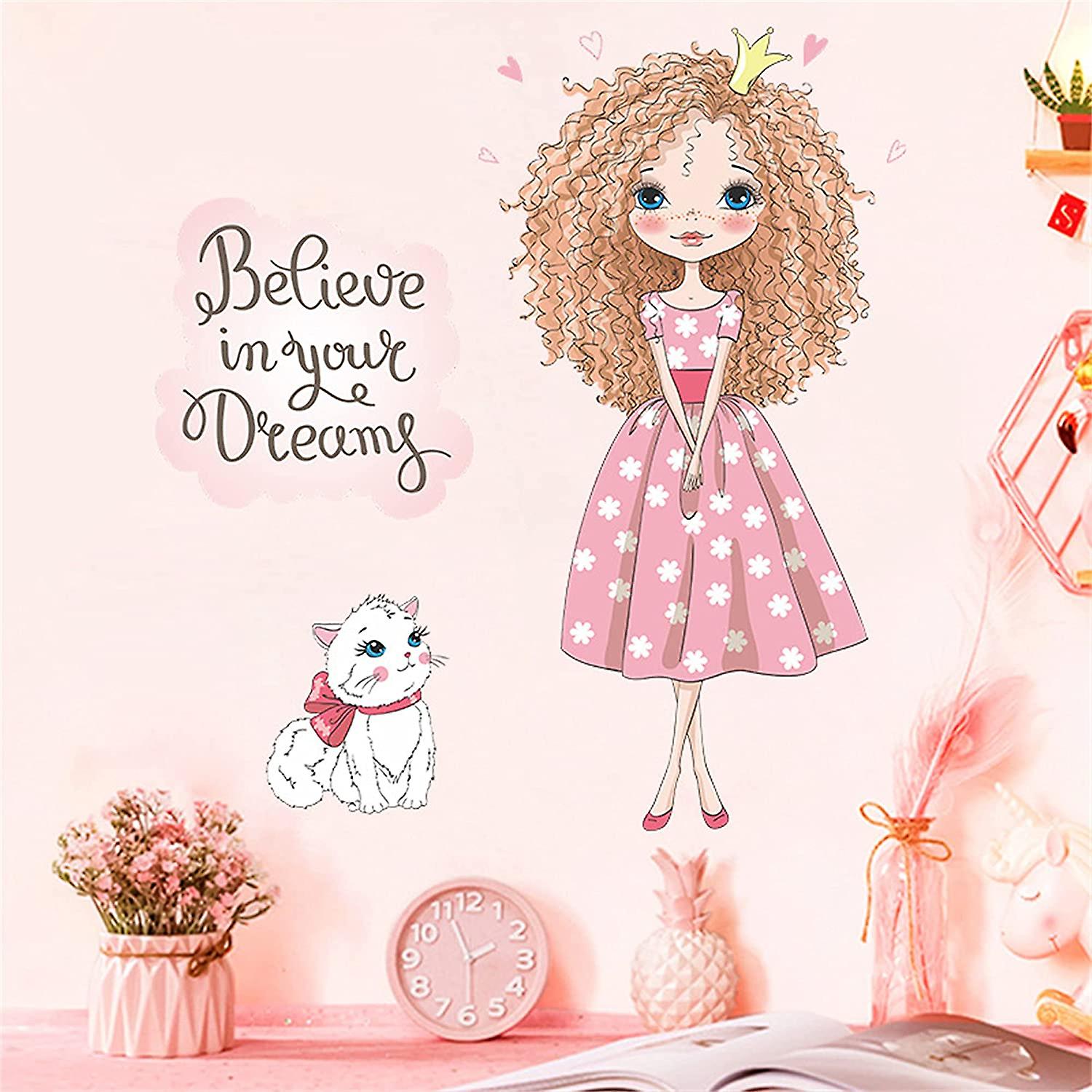 Heytea Colorful Cute Lovely Little Princess With Curly Hair Kitten Wall  Stickers for Kids Peel and Stick Removable Wall Decals DIY Decorations Decor  f | Fruugo NO, image size:1500x1500