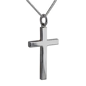 Silver 30x18mm plain solid block Cross with a curb Chain 24 inches