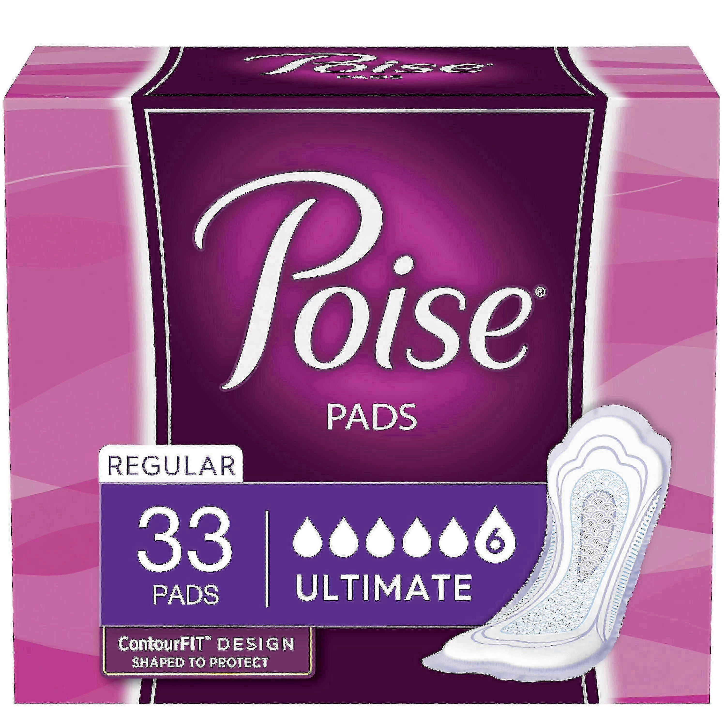 Poise Pads Women's Ultimate, Regular Postpartum Incontinence Pads, 33 Ea