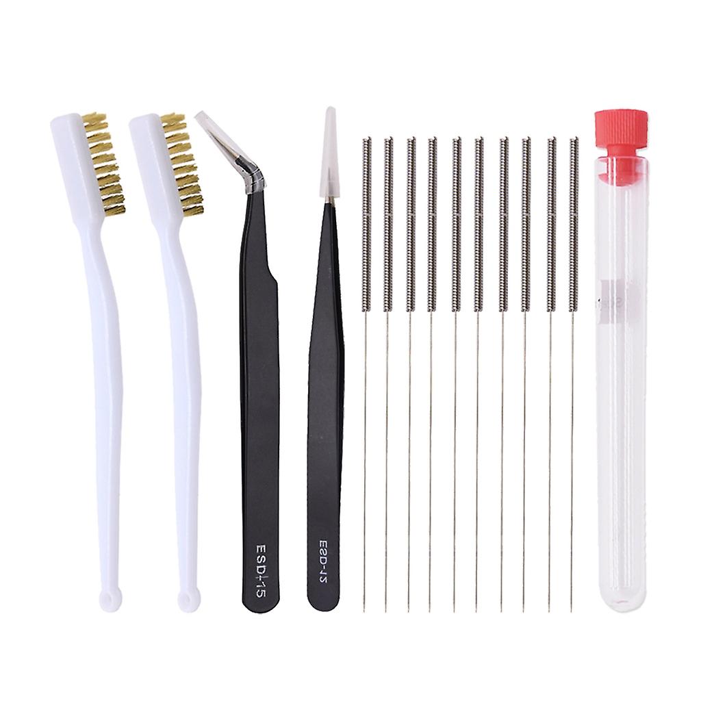 3D Printer Mk8 Nozzles Brass Needles Brushes Cleaning Needles Tweezers Set