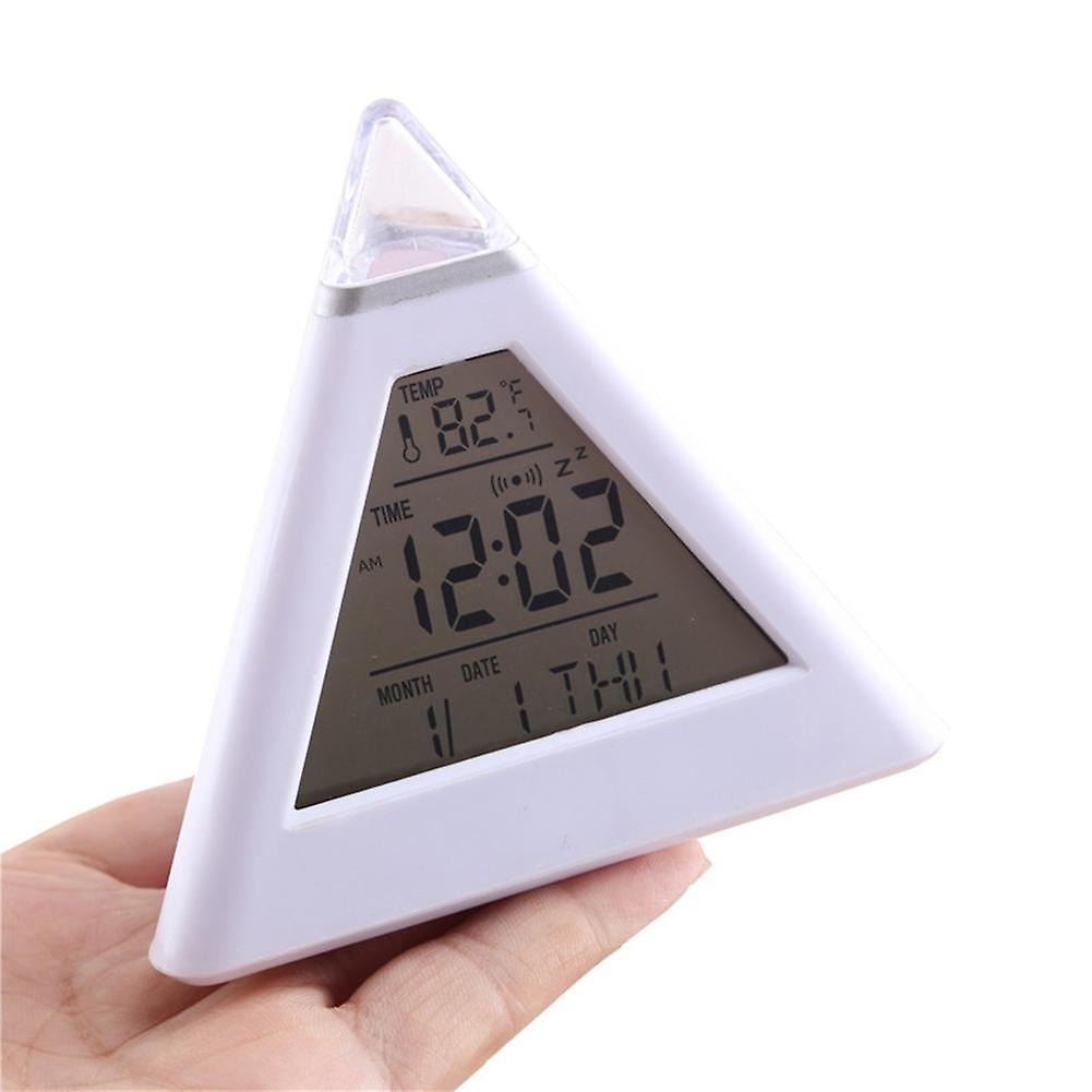 ZHOUBA 7 Colors Changing LED Light Triangular Thermometer Calendar Digital Alarm Clock