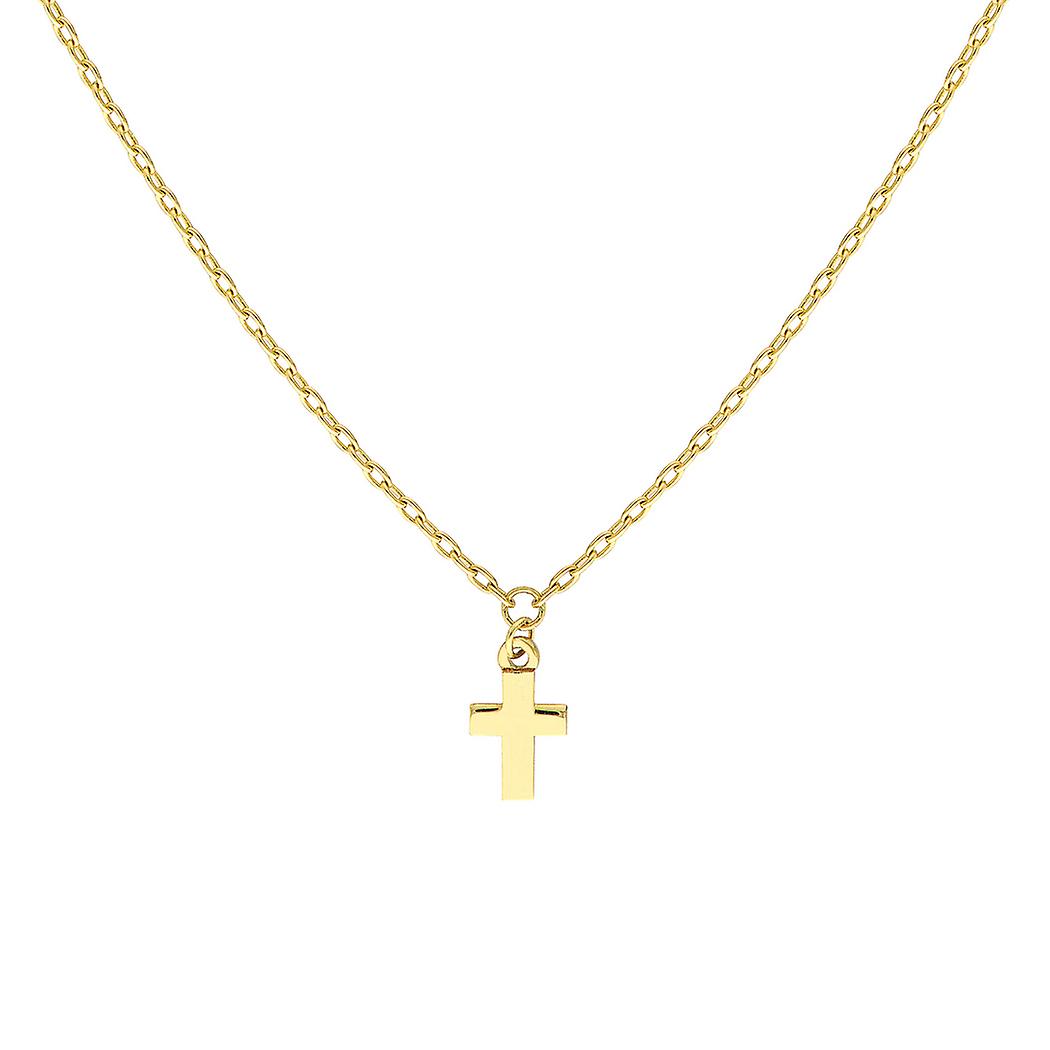 Colar com pingente de cruz religiosa em ouro amarelo 14k, ajustável e extensível, 45 cm (18 polegadas), para mulheres.