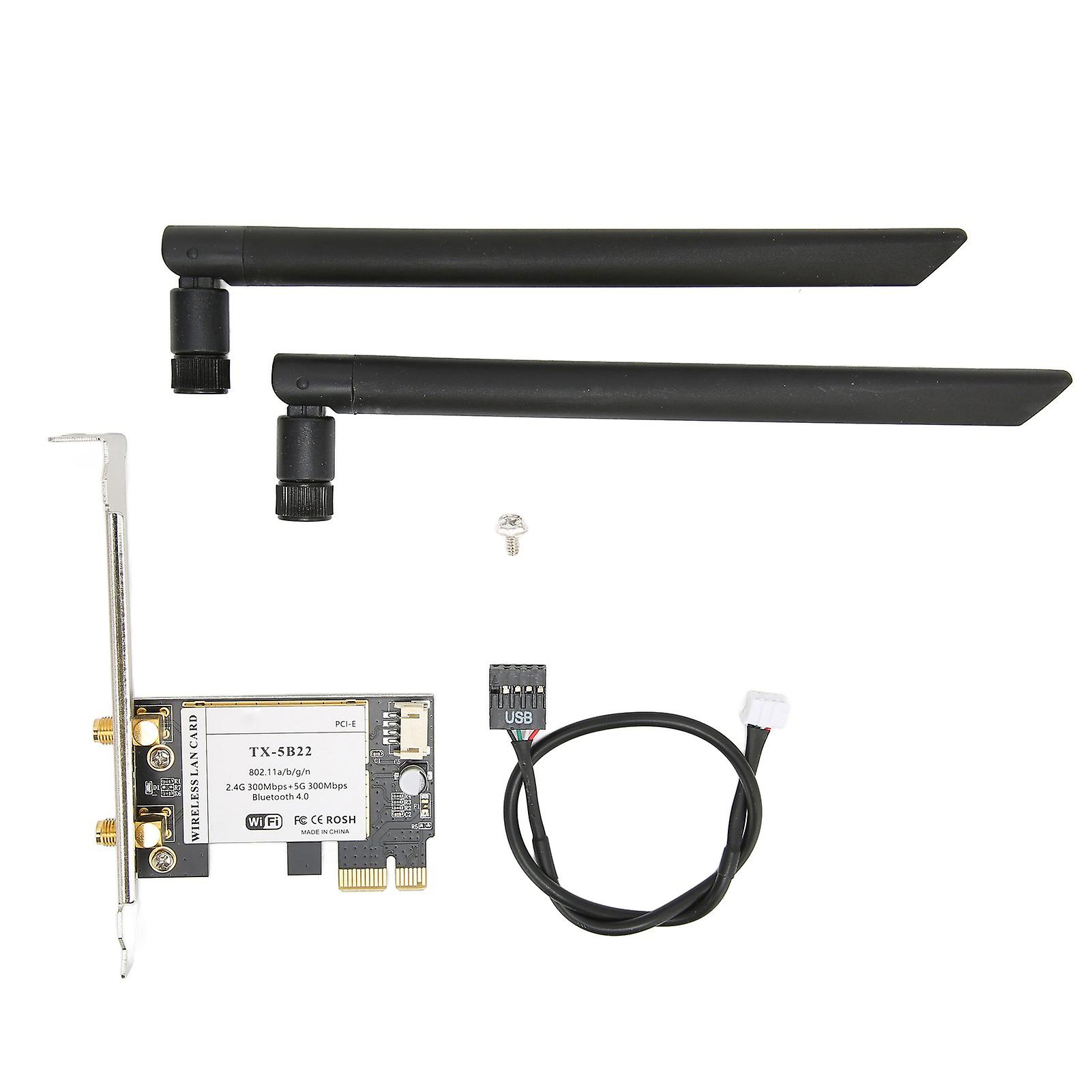 2.4GHz 5GHz 300Mbps High Speed PCIE Wireless Internet Card Black for Computer