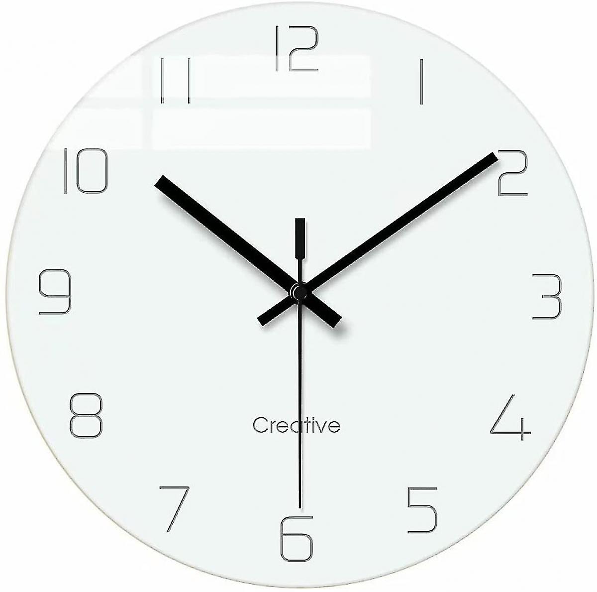 壁掛け時計、ホーム装飾サイレントノンカチカチ音クォーツ電池式モダンガラス時計寝室/リビングルーム/オフィス/学校用12インチ - ホワイトA