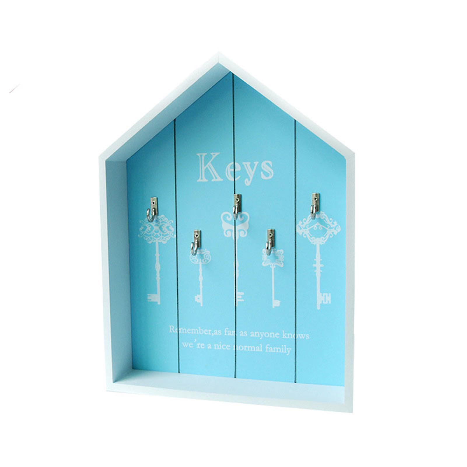 Key Cabinet Wall Mounted Wooden Key Chain Organizer with 5 Key Holder Decorative Rural House Shape