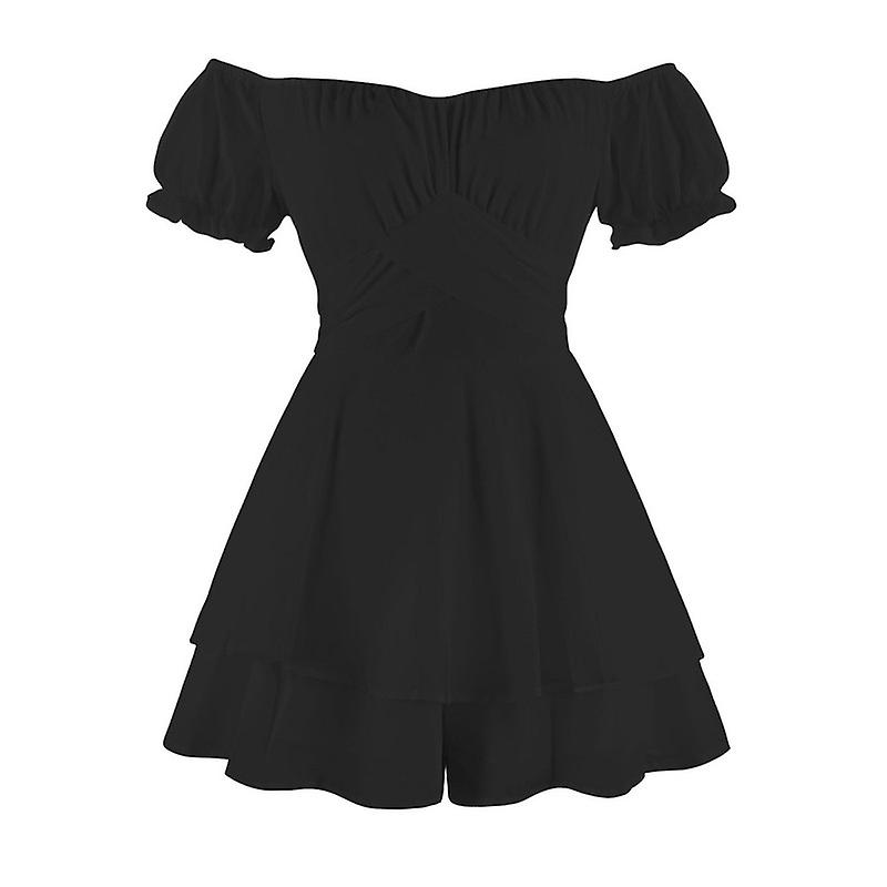 Women's Summer One Shoulder Romper Double Layer Ruffle Hem Jumpsuits