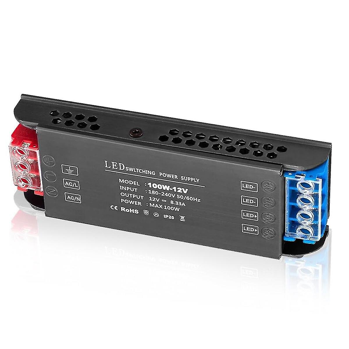 LED-transformator 12 V 100 W LED-transformator 230 V till 12 volt DC strömförsörjning Transformatoromkoppling