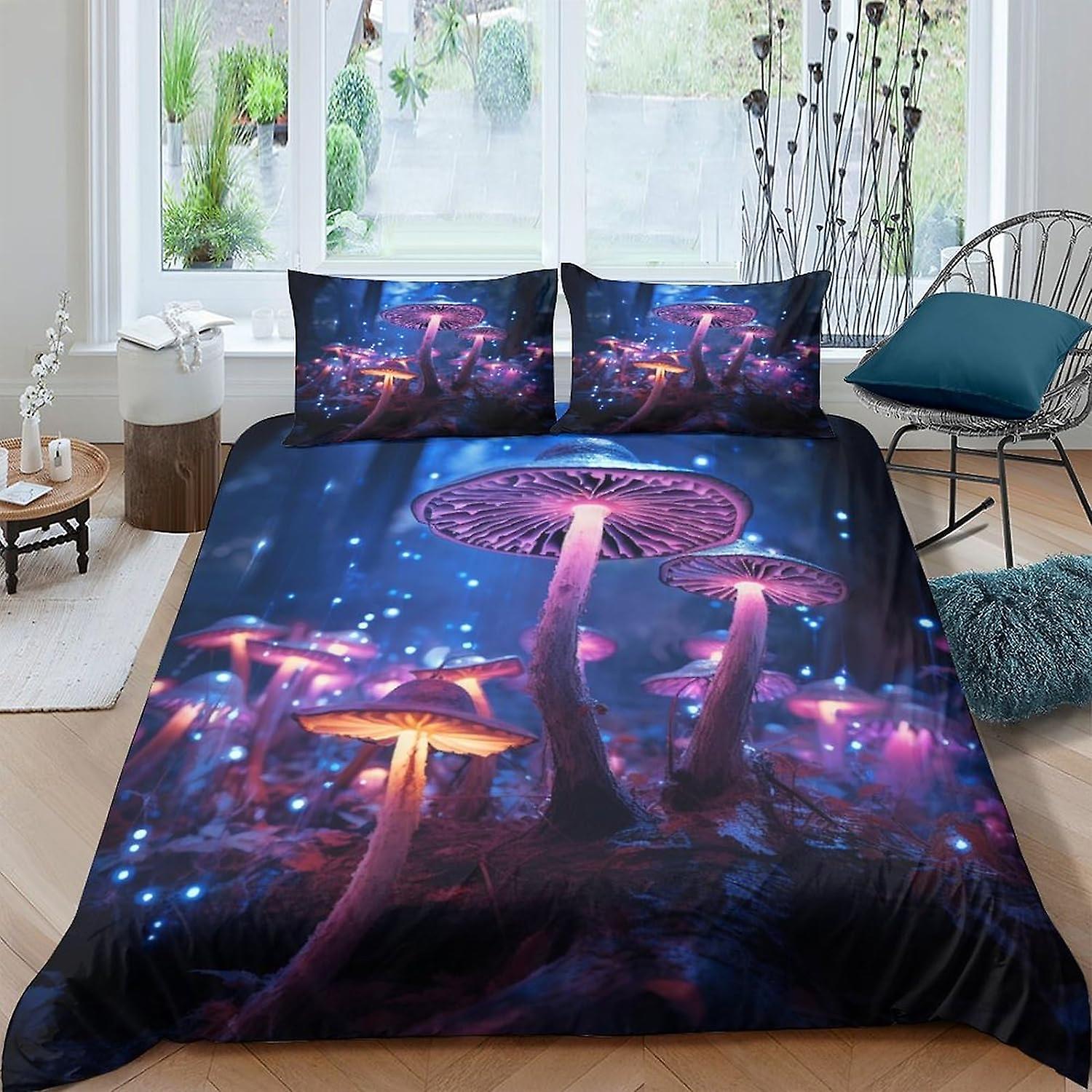 Fantasy Svamp Påslakan Mikrofiber Sängkläder Set, 3D-tryck Täcke Fairy Forest Quilt Cover, Med Dragkedja Stängning, Mjuk För Män Kvinna Barn Täcke 