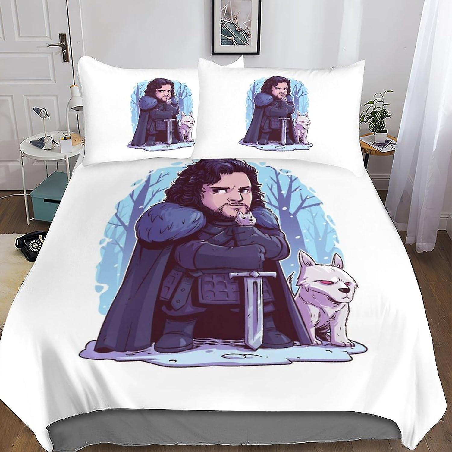Entemah Game of Thrones Duvet Cover with Pillowcases 3D Printed Bedding Set with Zipper Closure Unique Design Anti-allergic Fantasy Quilt Cover