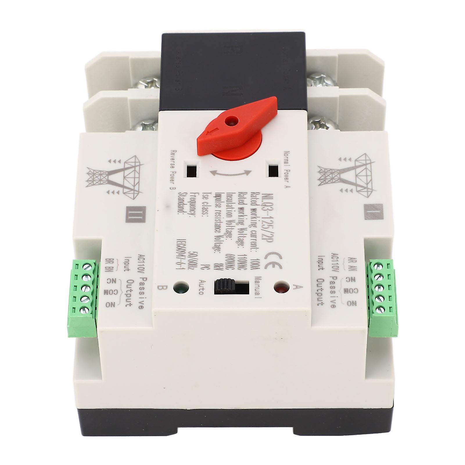AC110V 100A Dual Power Automatic Transfer Switch 35mm Rail Mounting 2P ATS Generator Transfer Changeover Switch 