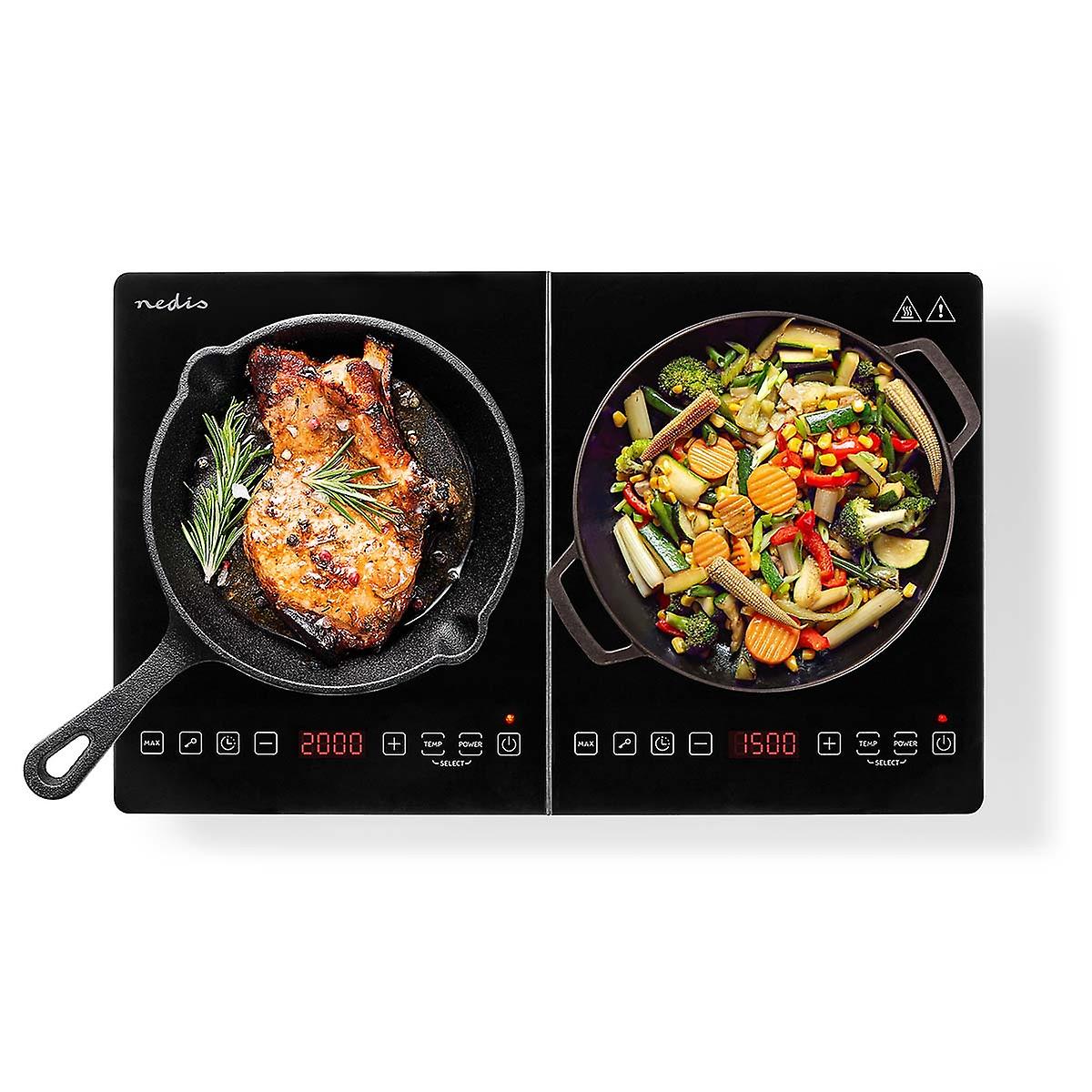 Table de cuisson à induction | Zones de cuisson : 2 | 3500 W | Protection contre la surchauffe | Noir | Minuterie | Action turbo