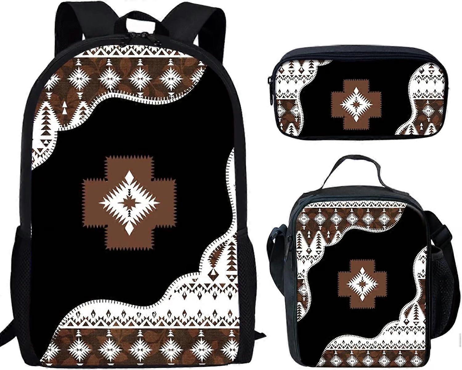 أصلي الهندي الأزتك العتيقة طباعة الأطفال 3 قطع حقيبة ظهر كيت ، حقيبة ظهر مدرسية ، صندوق غداء ، حقيبة قلم رصاص