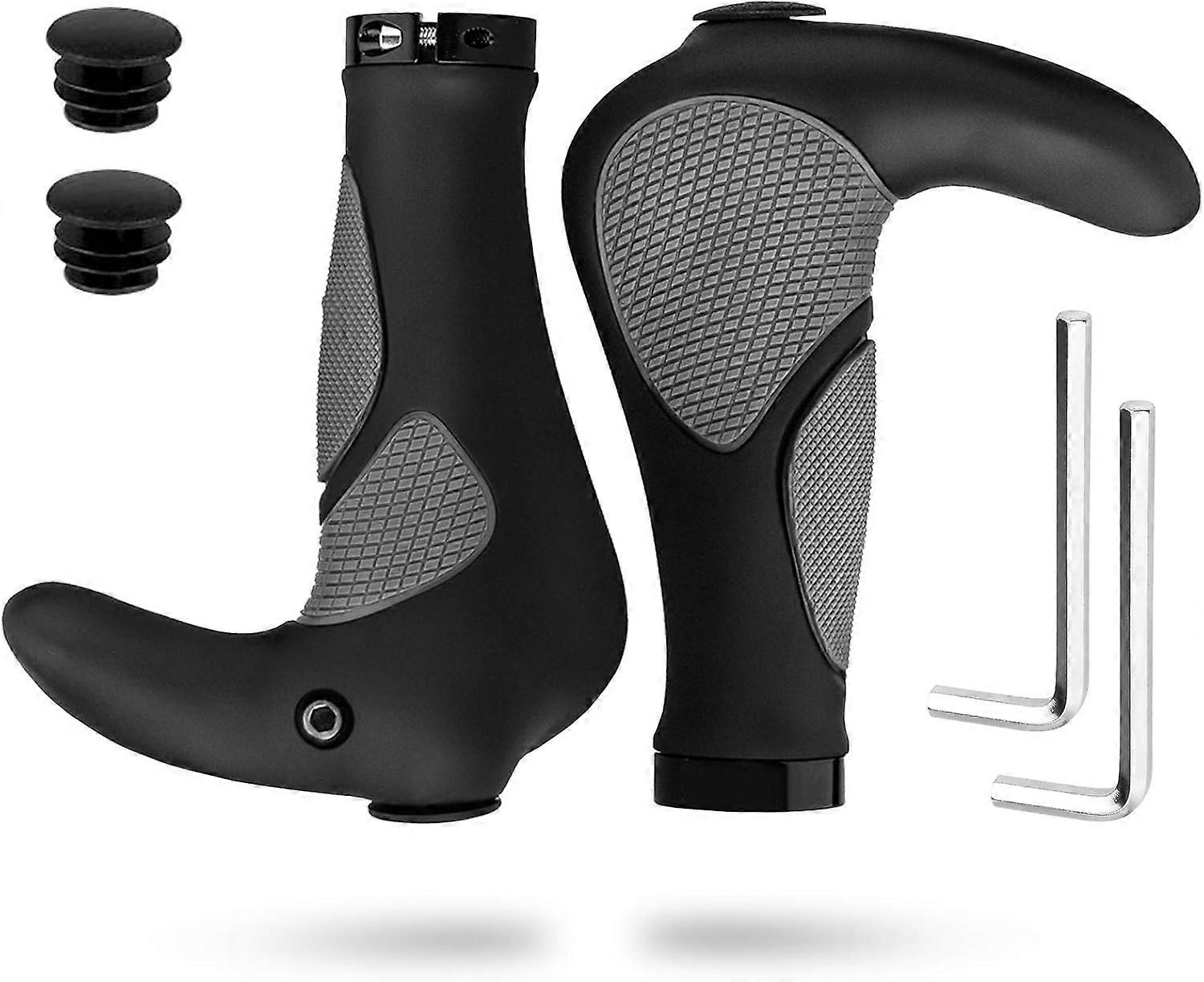 Bicycle Handlebar Grips Ergonomic, Bike handle with Bar Ends Horns Rubber Comfortable Protector