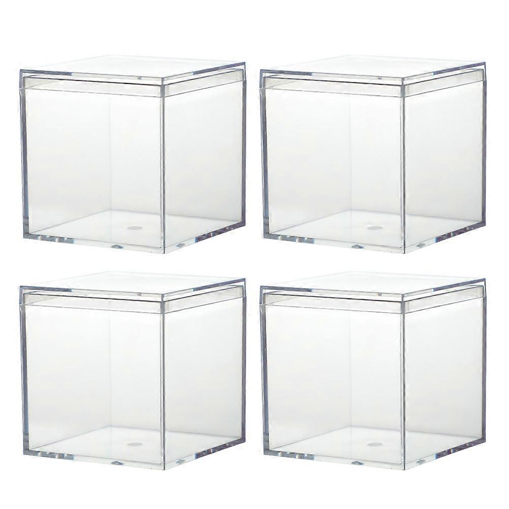 4pcs Square Candy Boxes Multipurpose Storage Cases with Lid Packaging Boxes Transparent 8.5*8.5*8.5