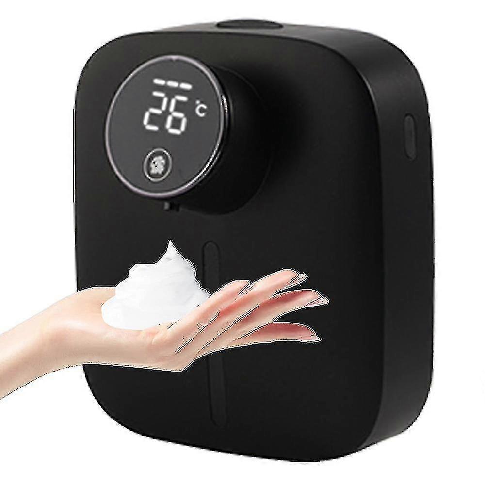 موزع صابون أوتوماتيكي ، موزع صابون قابل لإعادة الشحن مثبت على الحائط بدون لمس للصابون الرغوي ، موزع معقم لليدين مع عرض درجة الحرارة