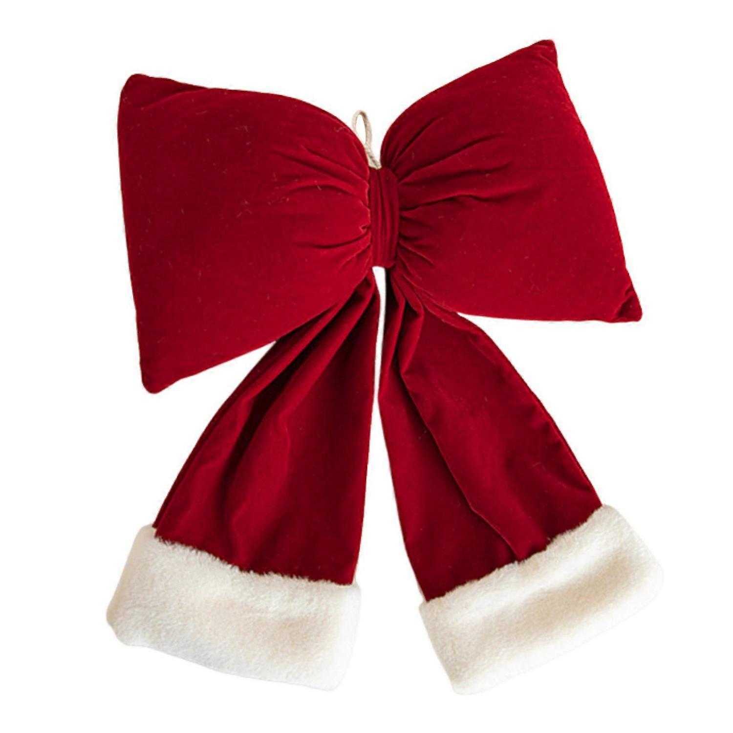 Christmas Bow Decoration Velvet Red Bow Knot Hanging Ornaments Xmas Tree Pendant for Holiday Home