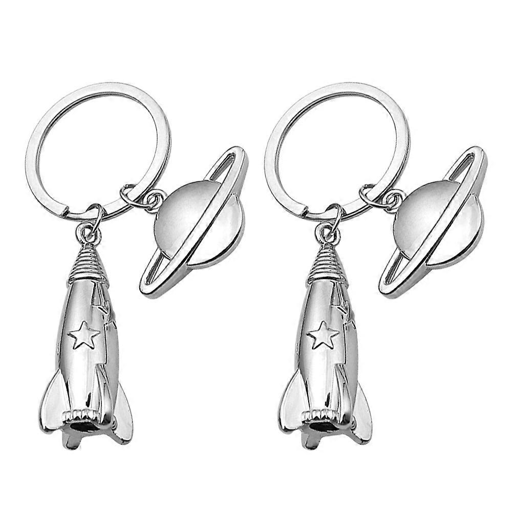 2pcs Creative Planet Key Chains Rockets Key Chains Zinc Alloy Key Pendants