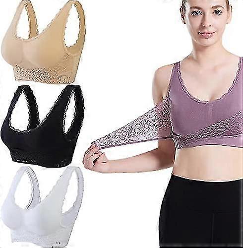 3pcs Tourmaline Shaping Powerful Lifting Bra, Tourmaline Shaping Wireless Bra, Front Cross Side Buckle Lace Lifting Bra