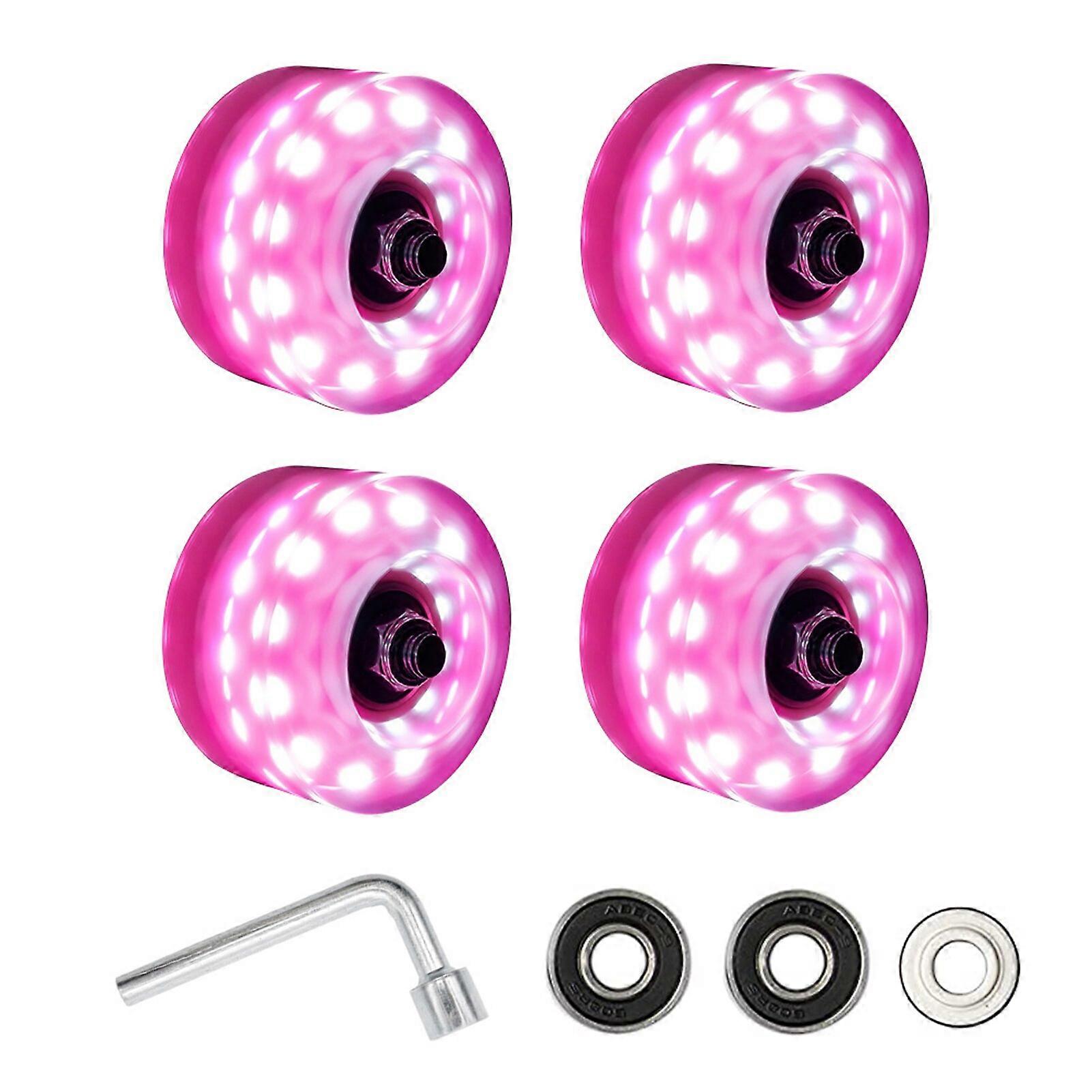 Skate Wheel Kit Double Row Luminous With Wrench Flashing Roller Sports Replacement Universal Noiseless High Elastic Wide Surface
