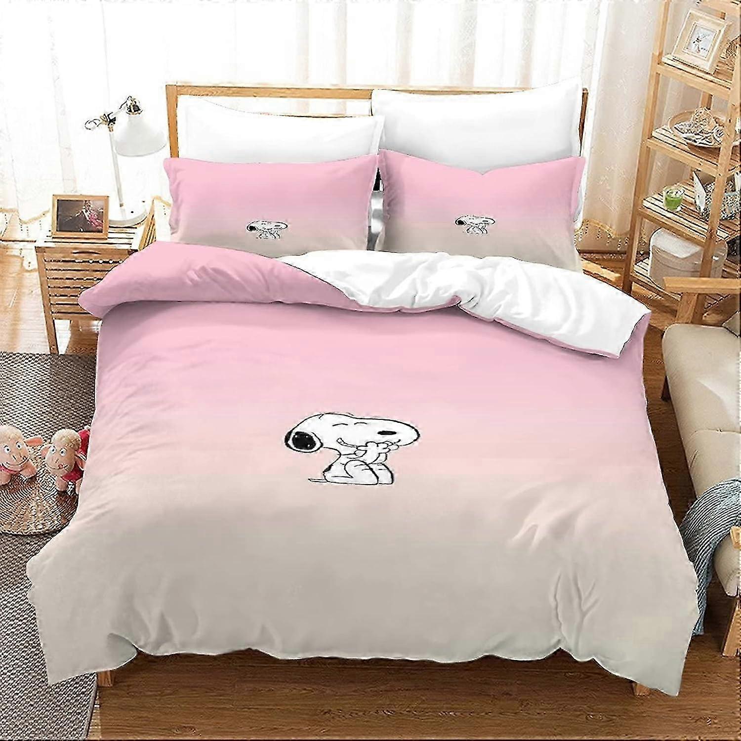 Snoopy Bedding Set, Duvet Cover and Pillowcases, Soft Microfiber with Zipper Closure, Animated Characters Pattern D for Kids and Adults, 135*200 CM