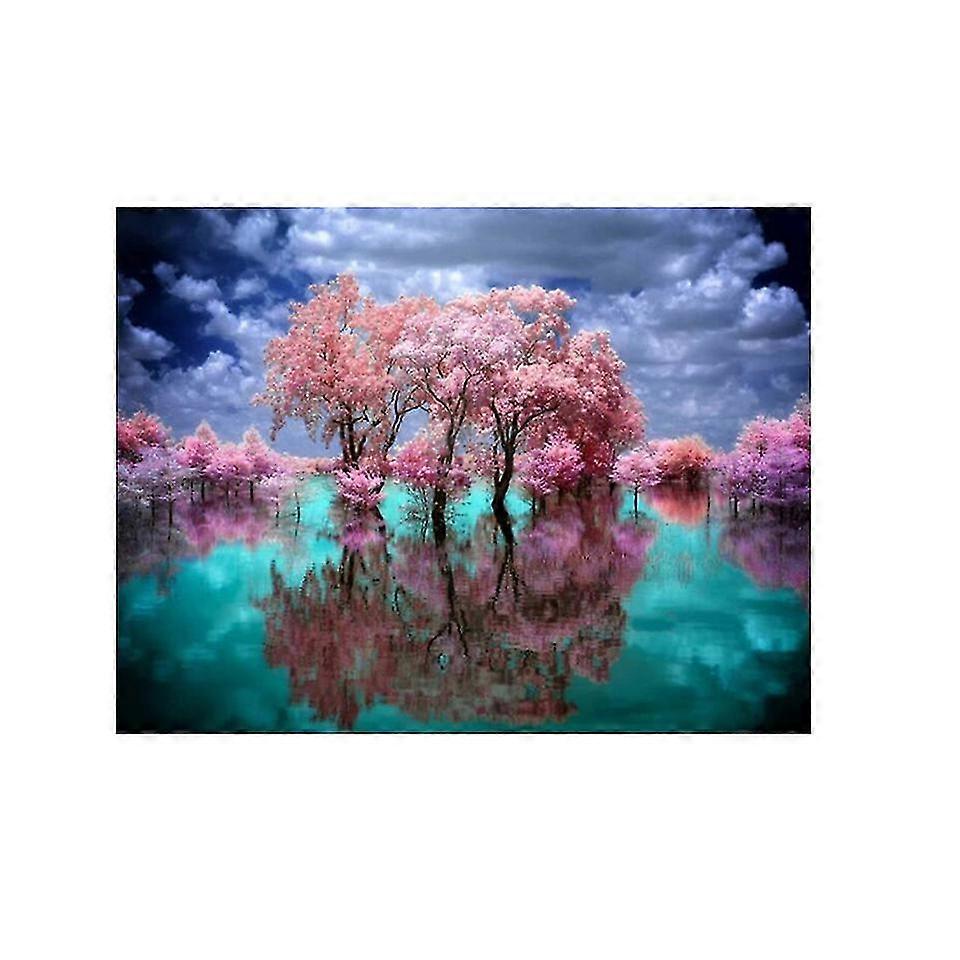 5d Diamond Paintings Diy Diamond Mosaic Cross Sticker Kit Pink Tree Reflection Flower Full Diamond Home Decor Embroidery