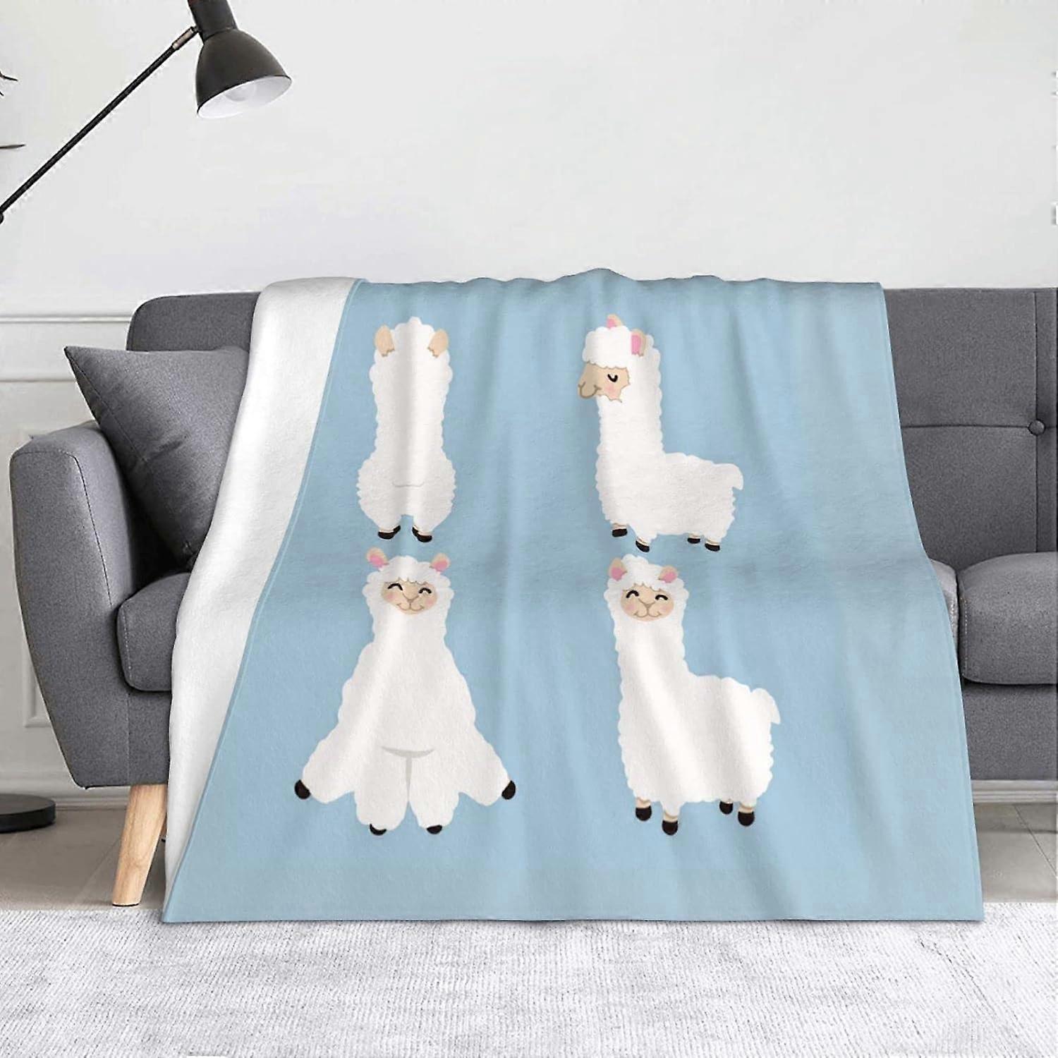 Cute Llama Alpaca Throw Blanket, Soft Lightweight Flannel Blanket for Sofas, Bed, Settees-GBNH566