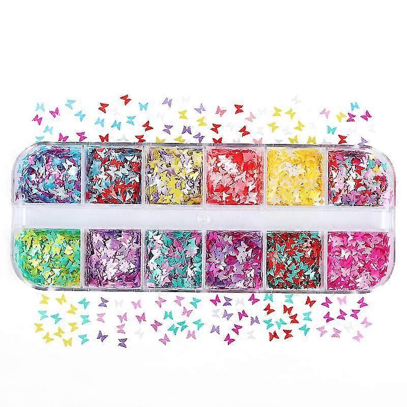 12 Color Butterfly Nail Flash Sencers 3d Nail Art Stickers (c)