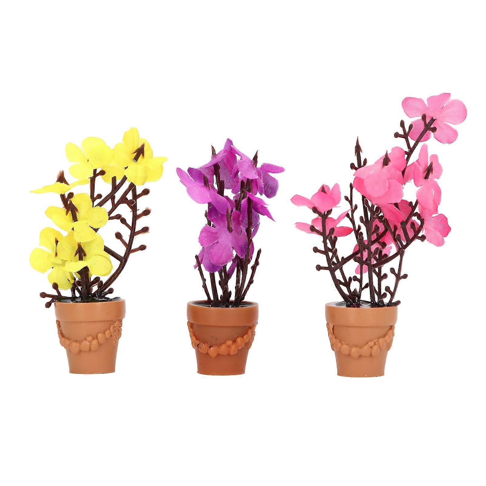 3pcs 1:12 Dollhouse Flower Pot Multicolor Decorative Simulation Resin Miniature Potted Plants for Dollhouse Accessories
