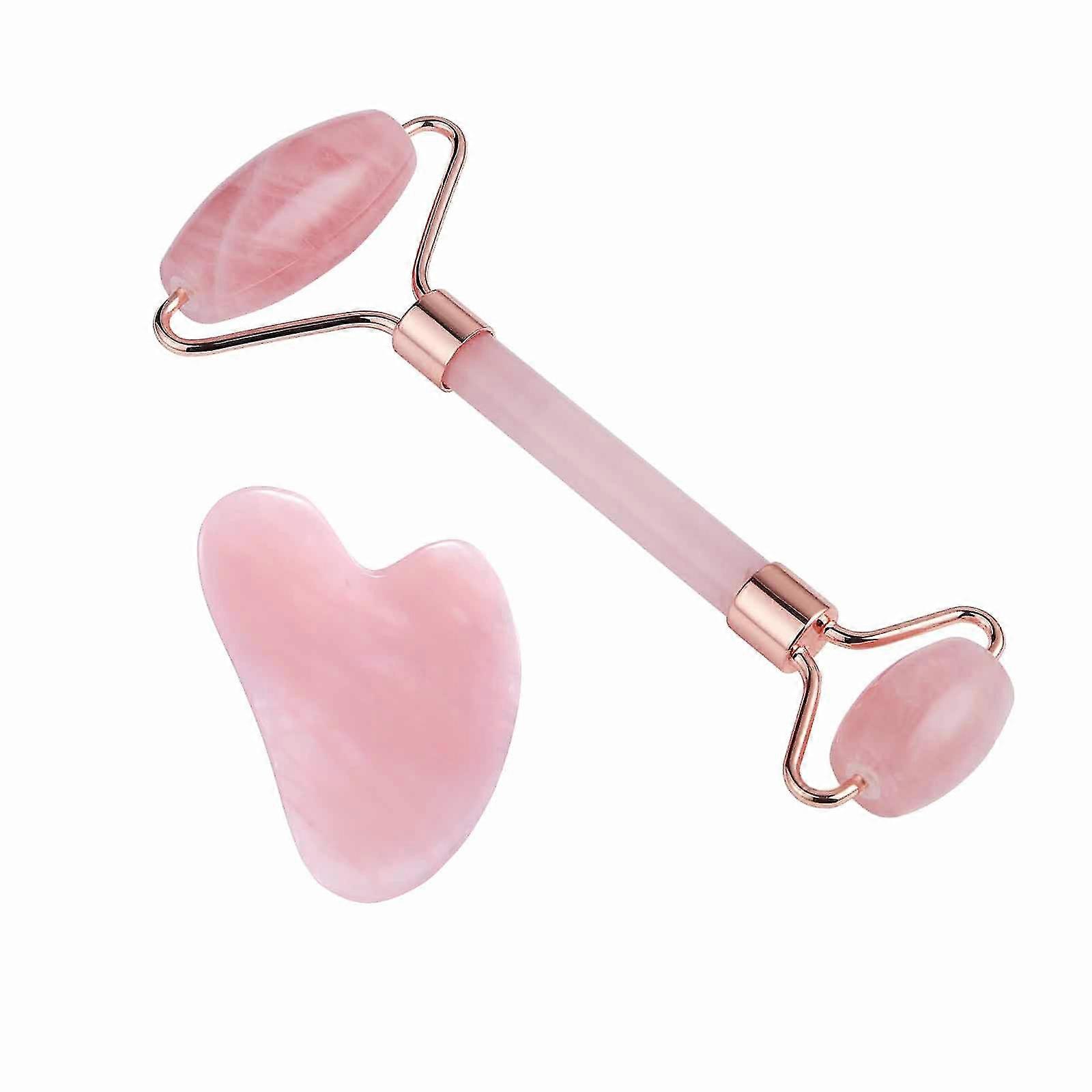 Pink Crystal Roller Massager Double-headed Jade Roller Heart-shaped Scraper