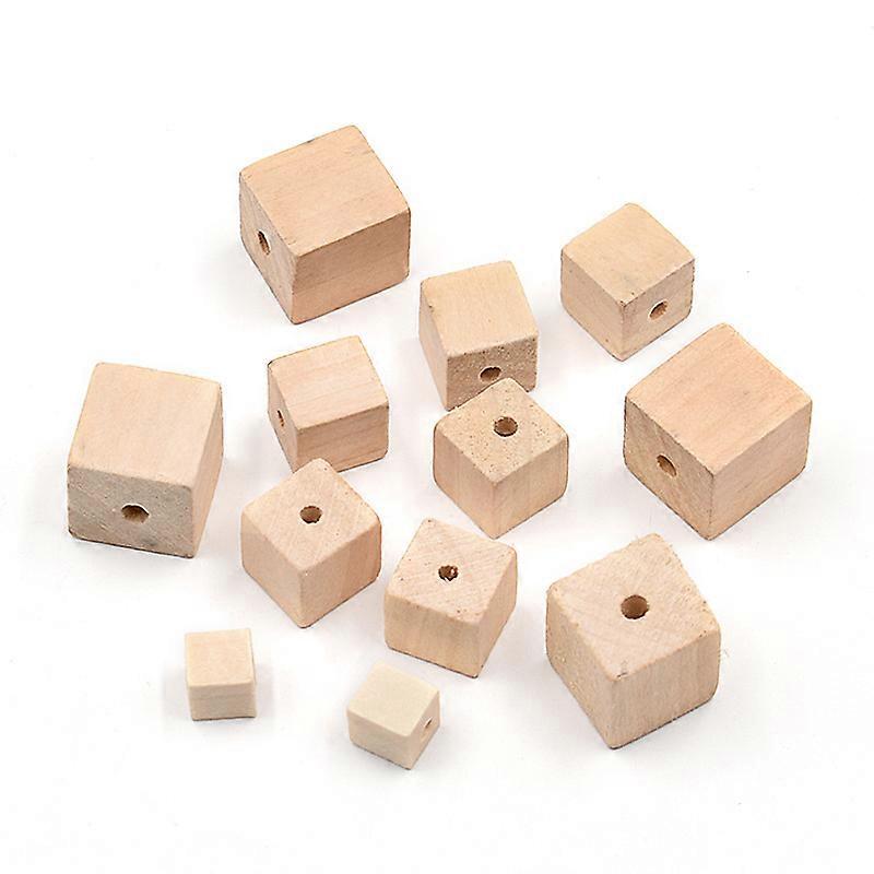 50 Pcs Natural Wooden Cube Beads Plain Unfinished Square Diy Craft Blocks - Wood,20mm
