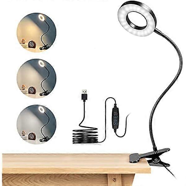 48 LED 360 Flexible Clip-On Desk Lamp,Clip-On Reading Lamp with 3 Lighting Modes & 10 Brightness Levels USB Led Desk Lamp