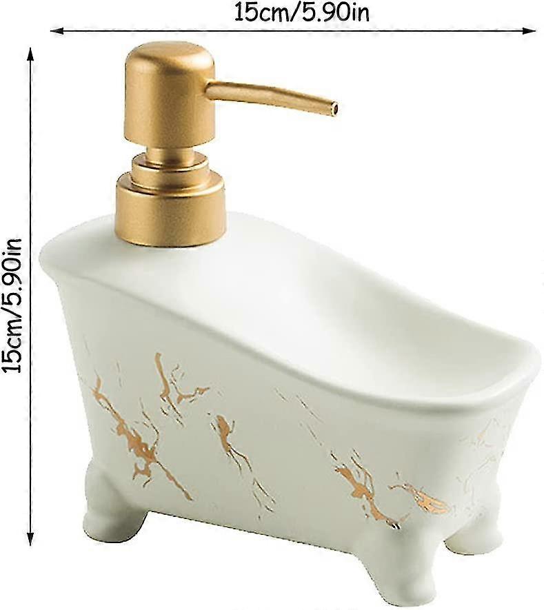Bathtub Shaped Soap Dispenser - 350 Ml - Ceramic - Marble Texture - Modern And Simple Show
