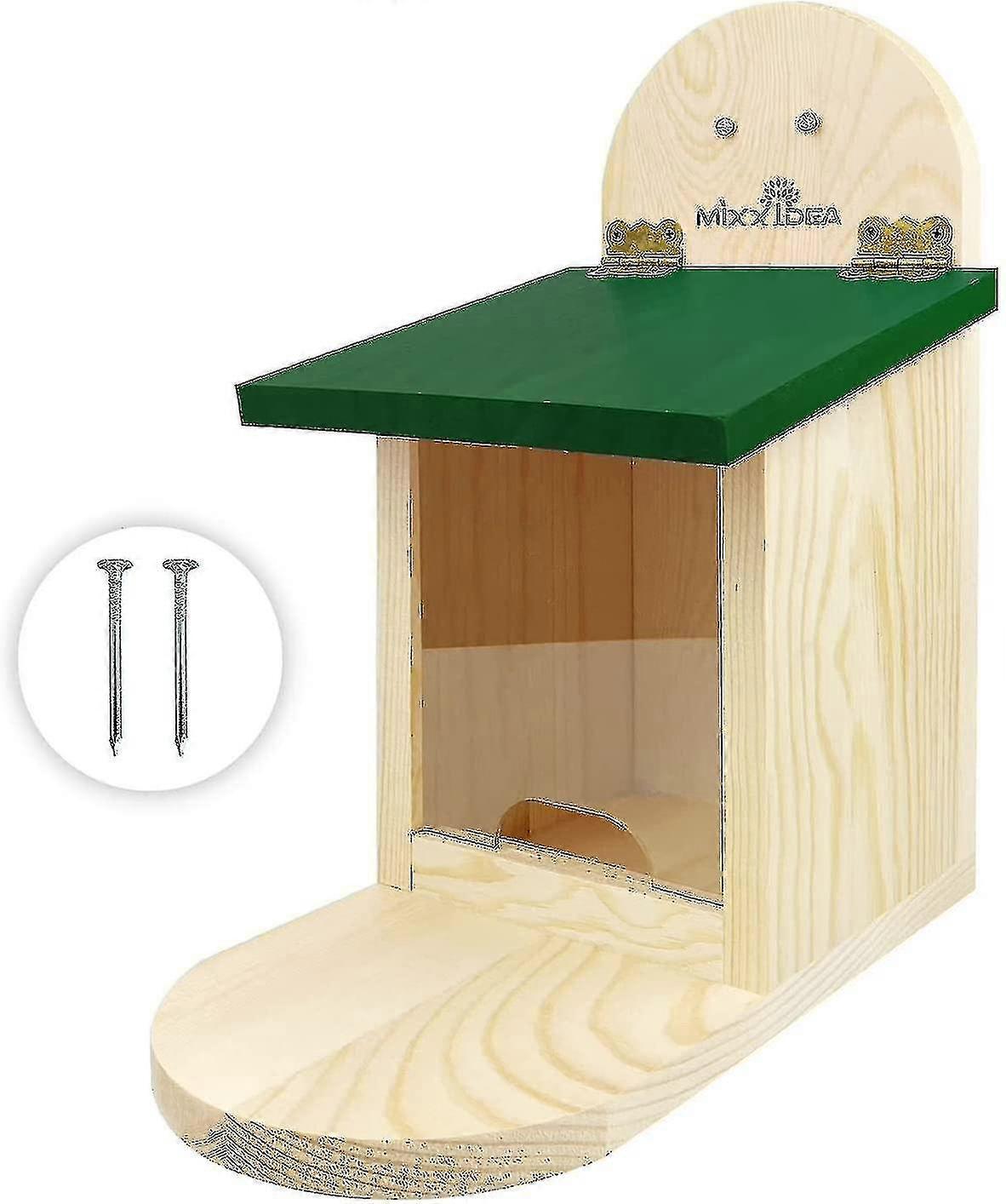 Squirrel Feeding Box, Squirrel Feeding House With Green Cover, Sturdy And Durable, Removable Front Panel