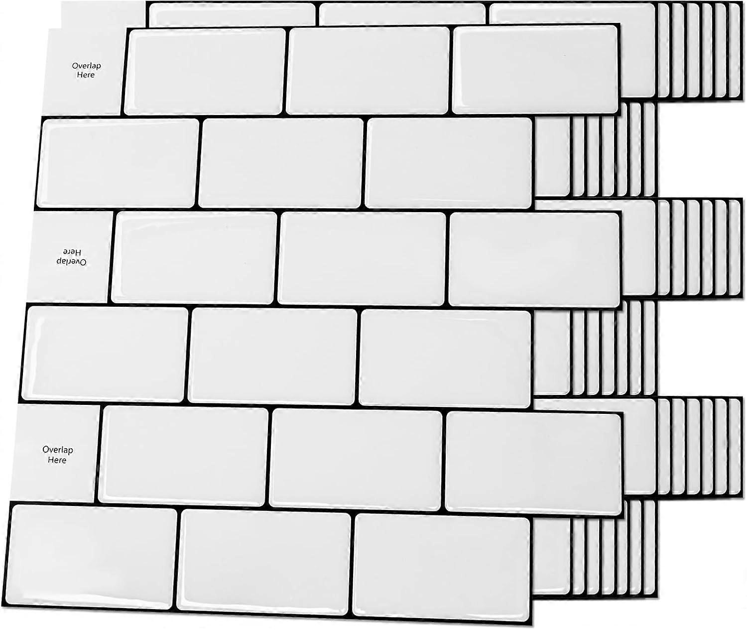 Backsplash Tile for Kitchen Peel and Stick, 10-Sheet Stick on Subway Tiles for Kitchem, Bathroom Back Splashes, 12"x12", Warm White with Black Grout