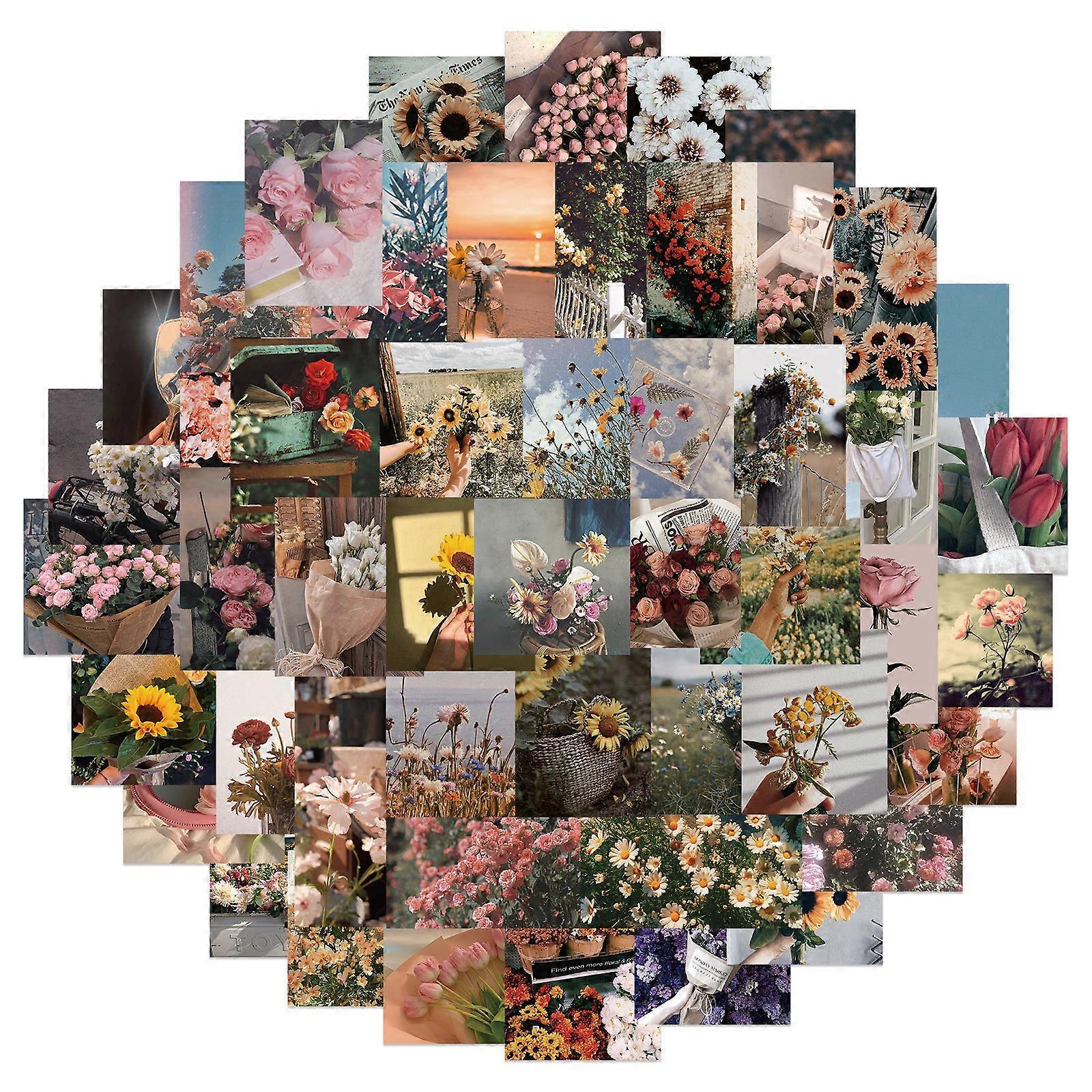 52pcs Flower Stickers Cute Waterproof