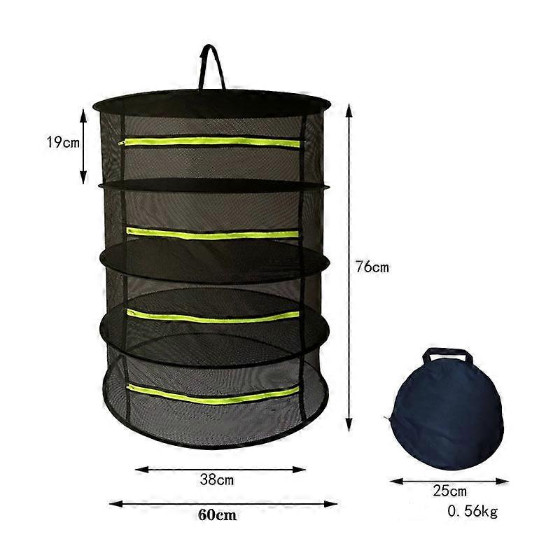 Zipped laundry net, 4 layers, foldable 60*60*76 cm, black, used for drying vegetables, meat, herbs, fish, etc.