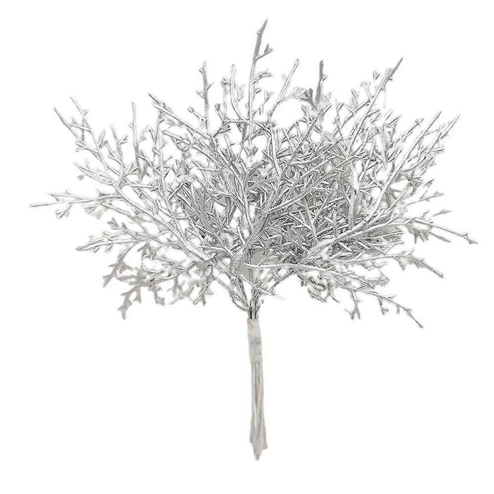 10Pcs/Bundle Christmas Artificial Flower Pine Leaves Branch Plant Grass Xmas Tree Wreath Festive Party Decoration