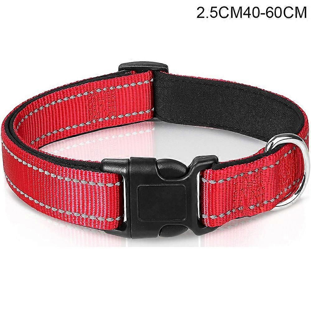 L Size 40-60cm Adjustable Reflective Dog Collar with Safety Locking Buckle 2.5cm Wide - Red