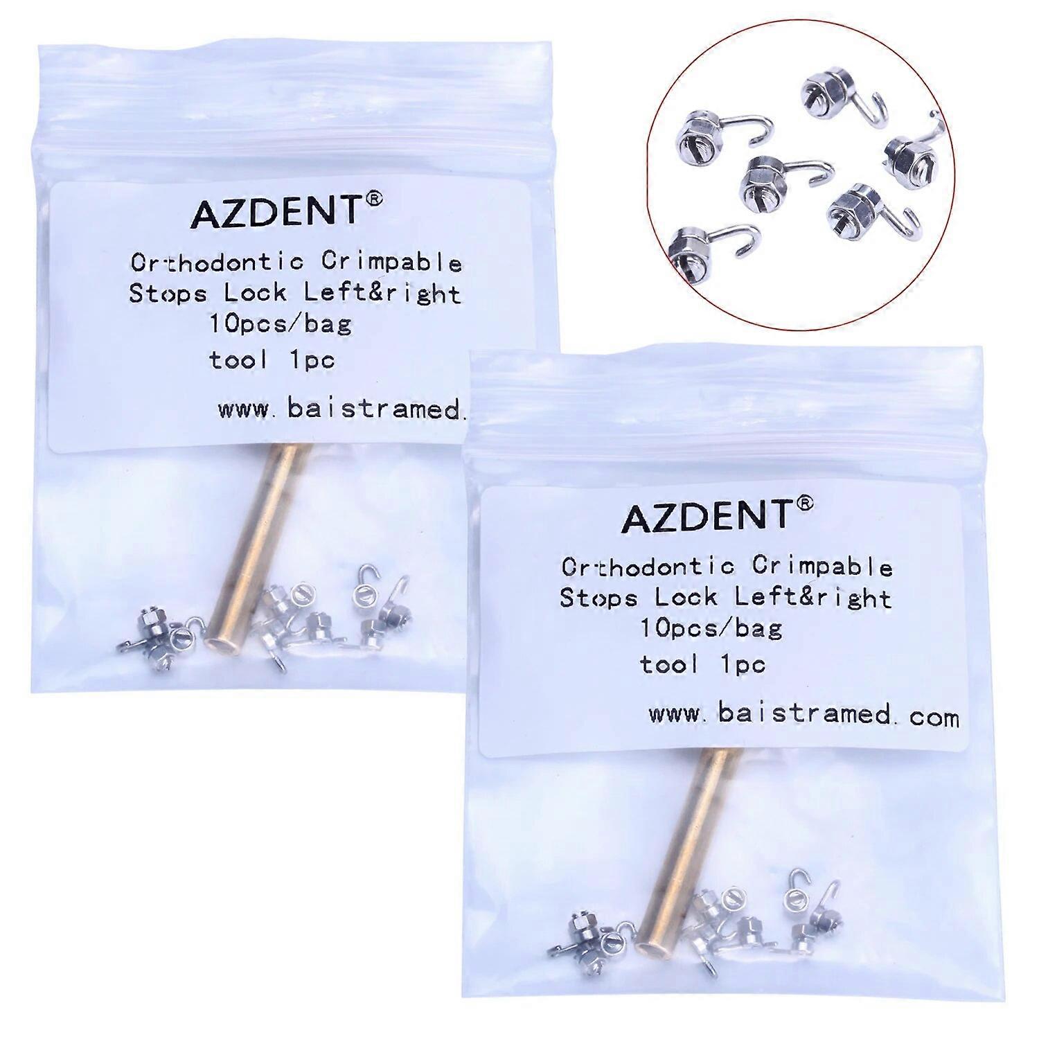 Packs=20pcs Dental Orthodontic Crimpable Hooks Active Movable Free Traction Hook Stops Locks Left and Right with Tool