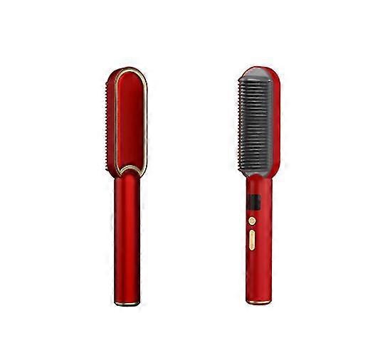2-in-1 Curling Comb, Ionic Straightener (Red)
