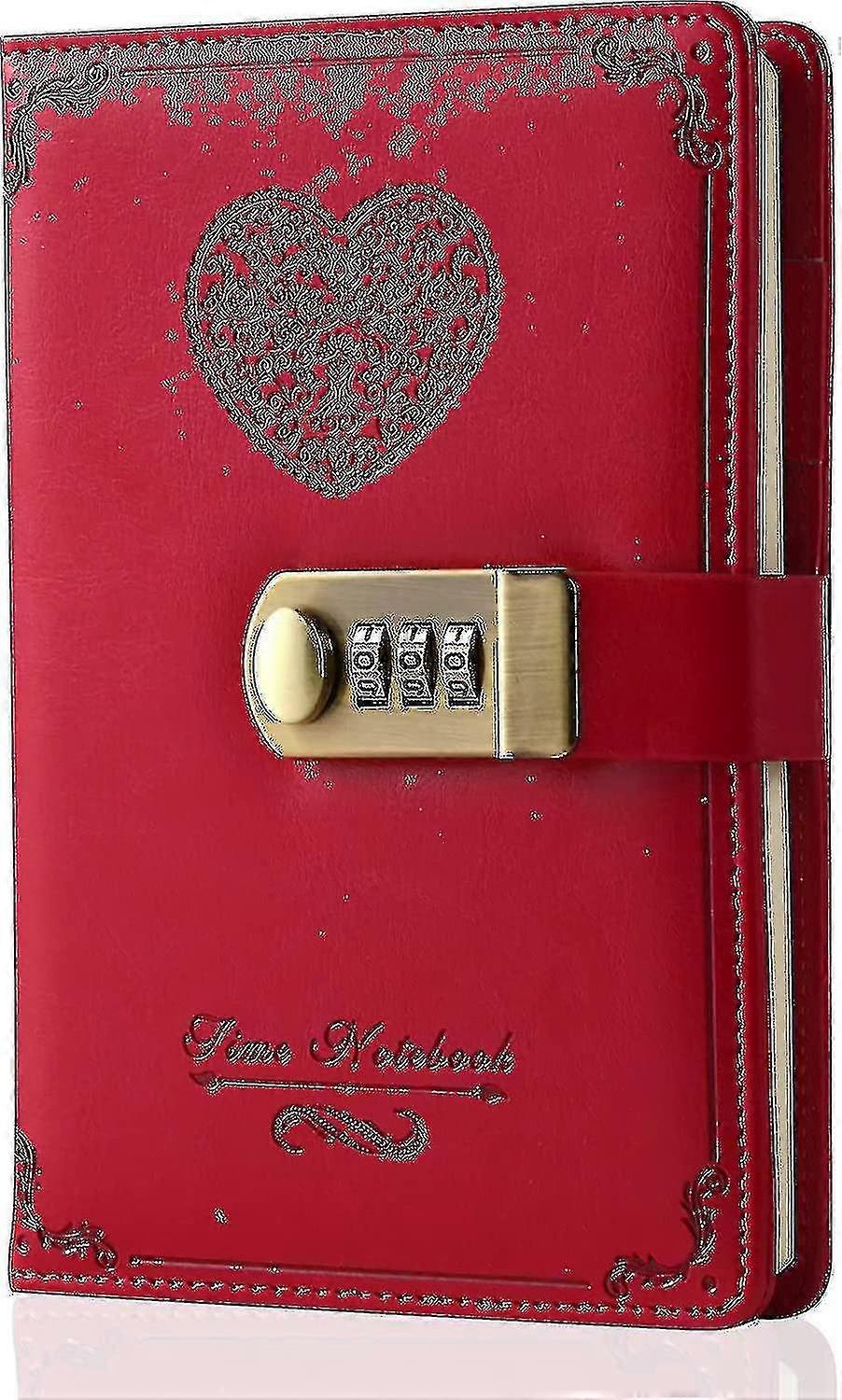 Diary With Lock For Girls - Leather Password Locking Journal Cute Secret Diaries Notebook With Combination Lock For Women Adults B6