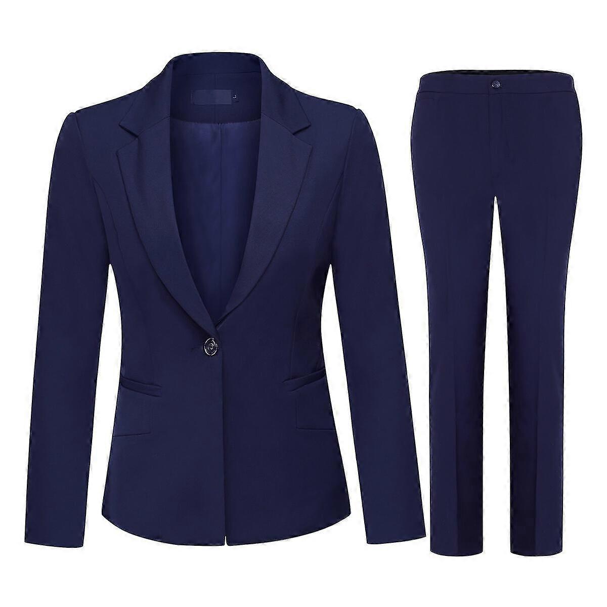 VAWAN Womens 2-Piece Business Professional Single Button Solid Pants Suit