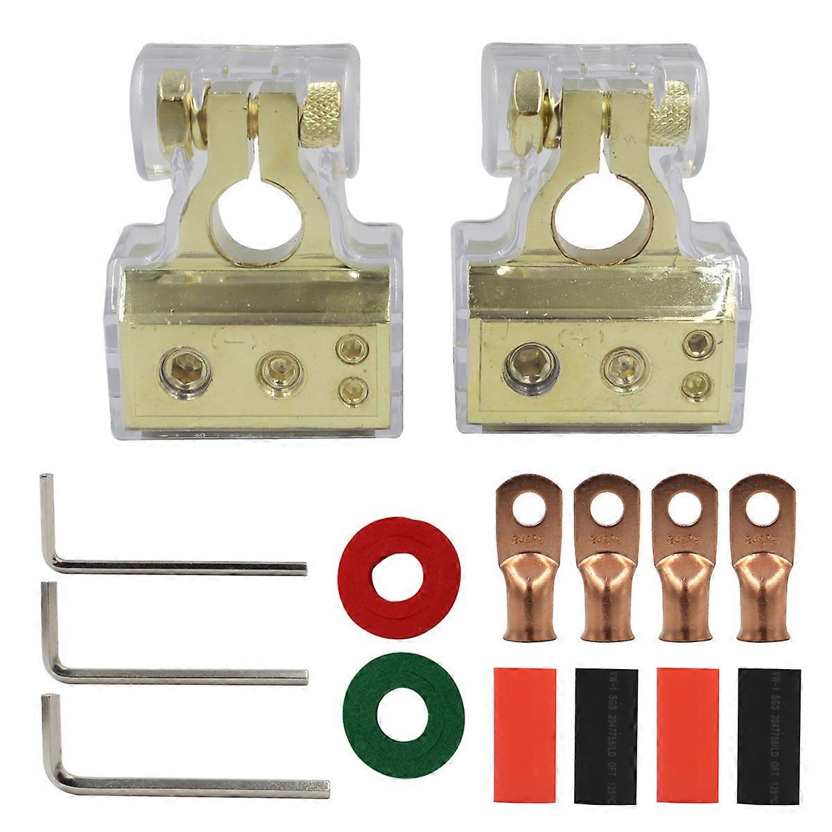 1 Pair Car Battery Terminals, Car Battery Terminal Connectors Kit, Positive & Negative Battery Terminal with Durable and Waterproof Transparent Shell