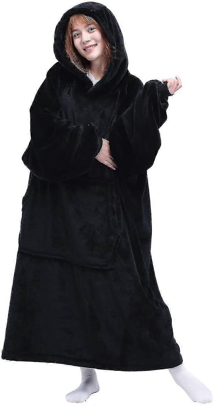 Wearable Blanket Sweatshirt, Thick Flannel Blanket With Sleeves And Giant Pocket